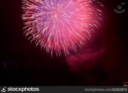 Fireworks, salute on the black sky background