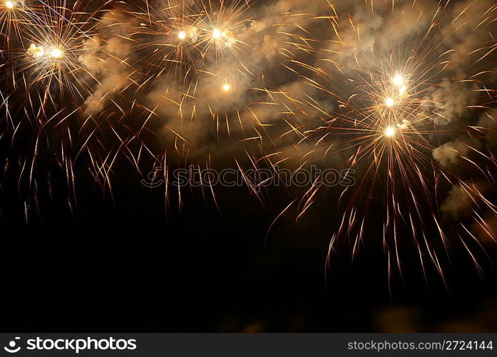 Fireworks, salute with the black sky background