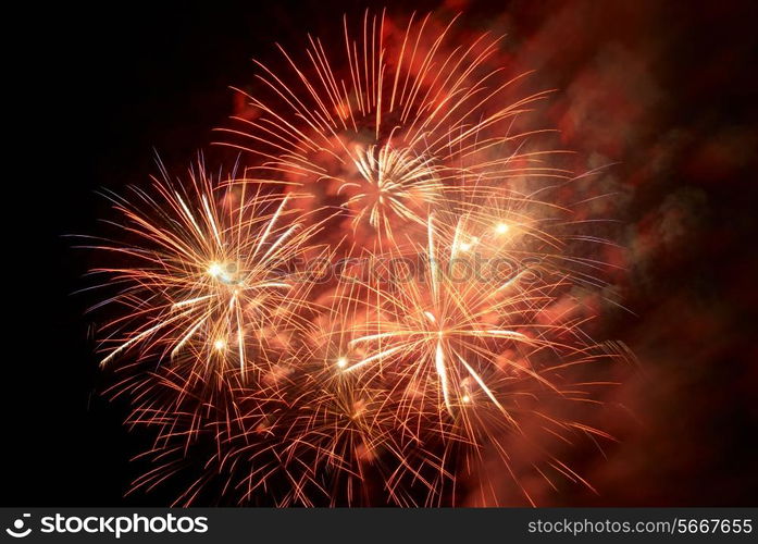 Fireworks, salute with the black sky background