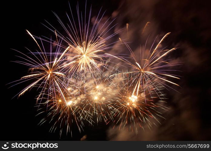 Fireworks, salute with the black sky background