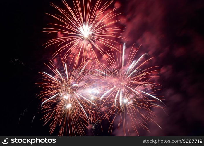 Fireworks, salute with the black sky background