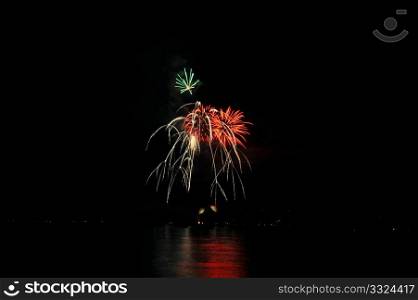 Fireworks That Look Like Lightning. Colorful nighttime fireworks against a solid black sky over Lake Tahoe on the fourth of July holiday 2010