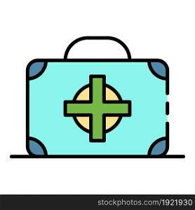 First aid kit box icon. Outline first aid kit box vector icon color flat isolated on white. First aid kit box icon color outline vector