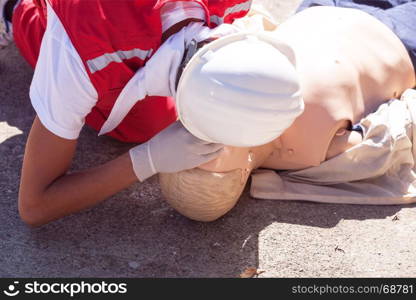 First aid training detail. Cardiopulmonary resuscitation - CPR.