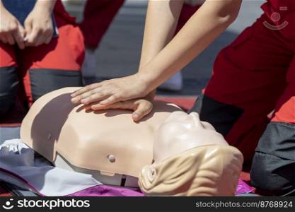 First aid training or Cardiopulmonary resuscitation course on CPR dummy