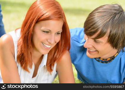 First love teenage couple enjoy romantic moment on sunny day