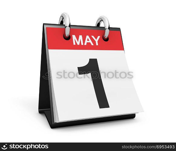 First of May desk calendar labor day international holiday concept with black number 1 on white background.