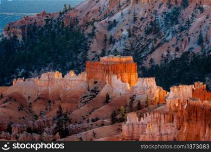 First Rays of the Sun Striking Bryce Canyon