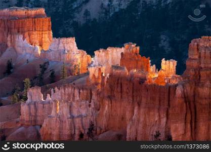 First Rays of the Sun Striking Bryce Canyon