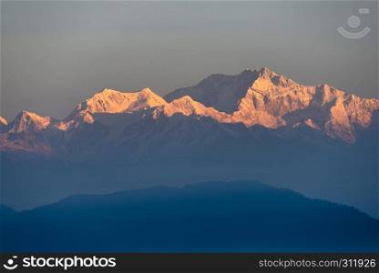 First rays over Kanchenjunga Peak, India.. First rays over Kanchenjunga Peak, India