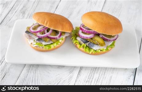 Fischbrotchen - traditional german fish sandwich with herring