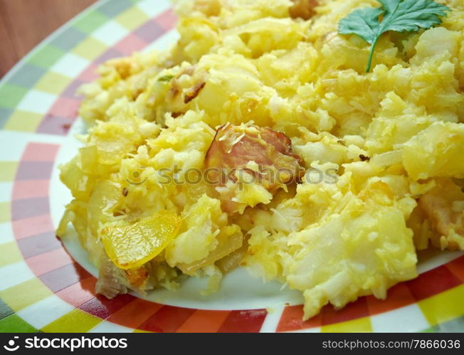 Fish and brewis - traditional Newfoundland meal consisting of codfish