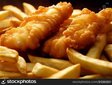 Fish and chips traditional english food.AI generative.