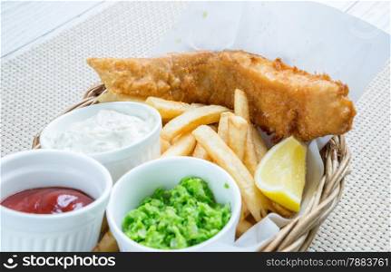 Fish and Chips with assorted sauce