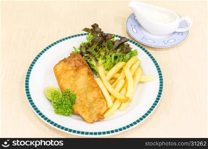 fish and chips with tartare sauce