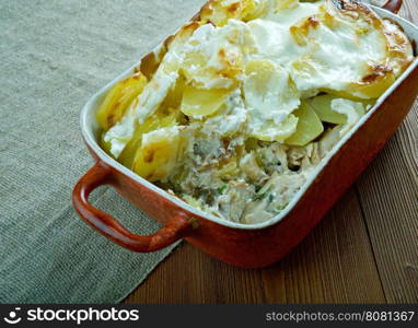 Fish And Fennel Potato Pie with Crunchy Potato Topping
