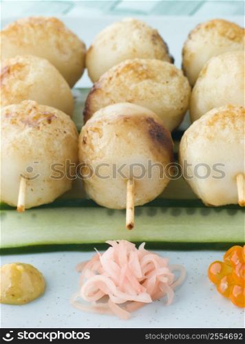 Fish Ball Skewers With Cucumber Salad