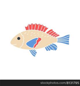 Fish colored icon vector illustration. Beautiful underwater character isolated object. Silhouette sea or ocean fish. Baby decoration for things and design. Fish colored icon vector illustration