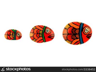 Fish family hand painted pebbles isolated in white