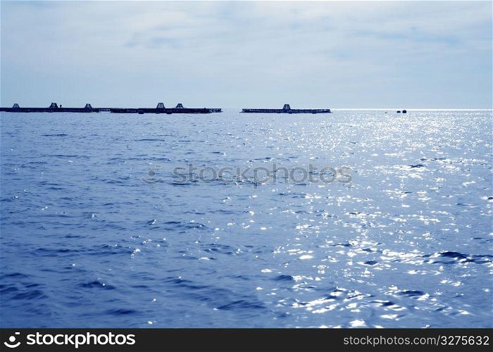 fish farm view in blue mediterranean sea ocean