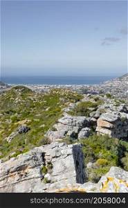 Fish Hoek residential neighborhood viewed from the top of Peer&rsquo;s Cave mountain in Cape Town South Africa