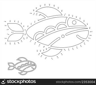 Fish Icon Dot To Dot, Fish Silhouette, Aquatic Craniate Animal Vector Art Illustration