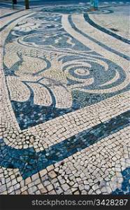 Fish mosaic. mosaic of a fish on the Praca do Comercio, Lisbon, Portugal
