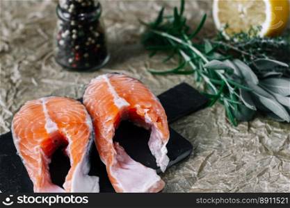 Fish. Raw fish for cooking. Trout. Salmon. Salmon