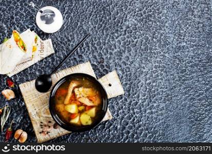 fish soup, soup with salmon , diet food