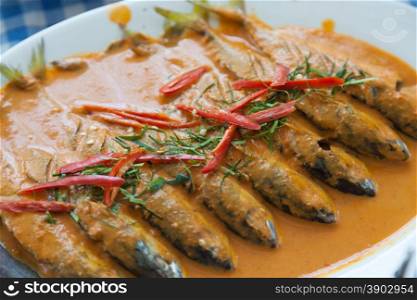 Fish soup with spicy peppers and spices are composed primarily.