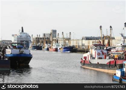 Fish trawlers and other boats in a harbor