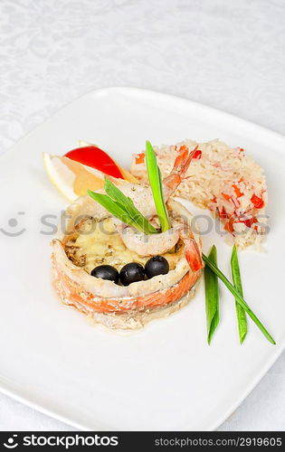 fish with rice and vegetables