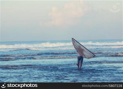 Fisherman on the beach in Bali, Indonesia