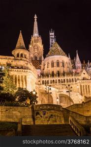 Fisherman&rsquo;s Bastion at night in Budapest Hungary