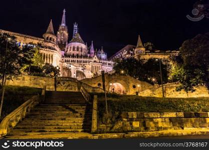 Fisherman&rsquo;s Bastion at night in Budapest Hungary