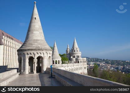 Fisherman's Bastion is a terrace in neo-Gothic and neo-Romanesque style, Budapest famous landmark