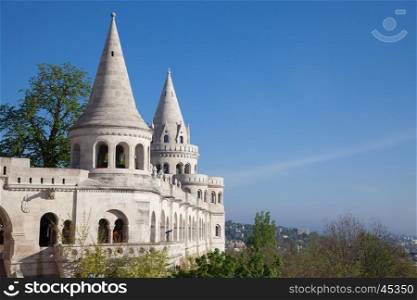 Fisherman's Bastion is a terrace in neo-Gothic and neo-Romanesque style, Budapest famous landmark