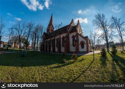 Fisheye view of a reformed church built in 1897
