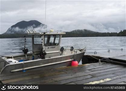 Fishing boat at dock, Pacific Rim National Park Reserve, Tofino, Vancouver Island, British Columbia, Canada