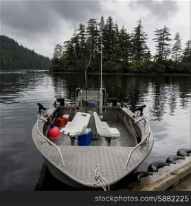 Fishing boat at dock, Skeena-Queen Charlotte Regional District, Haida Gwaii, Graham Island, British Columbia, Canada