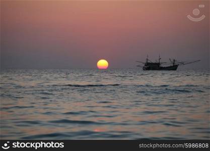 Fishing boat at sunset. Fishing boat at sunset in Thailand