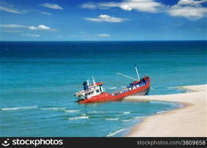 Fishing boat beached