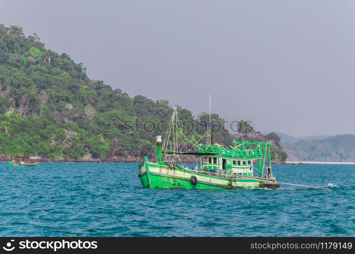 Fishing Boat by Koh Rong Island, Cambodia. Boat in the Ocean - Koh Rong Island