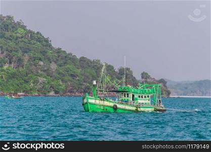 Fishing Boat by Koh Rong Island, Cambodia. Boat in the Ocean - Koh Rong Island