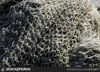 Fishing boat equipment detail: net, arts macro. Mediterranean sea