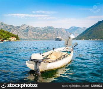 Fishing boat in the bay of Kotor in Perast
