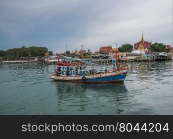 Fishing boat is out fishing. Fishermen is a career that has been popular in the seaside city of Thailand.