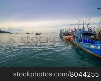 Fishing boat is out fishing. Fishermen is a career that has been popular in the seaside city of Thailand.