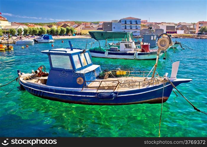 Fishing boat on turquoise sea, Razanac, Dalmatia, Croatia