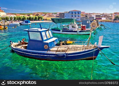 Fishing boat on turquoise sea, Razanac, Dalmatia, Croatia